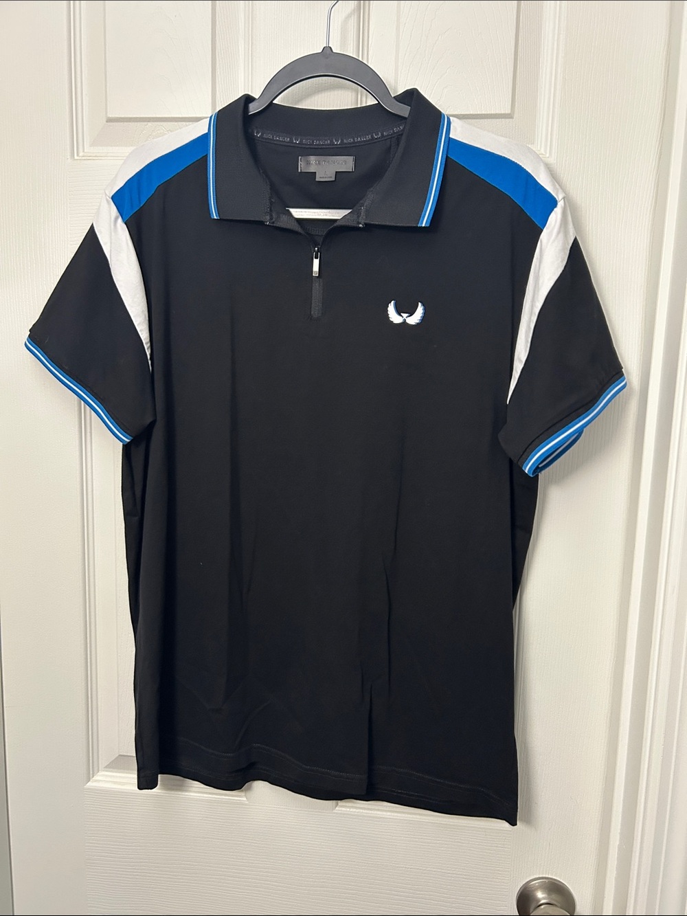 Nick Danger Black Polo with Blue & White Trim - Zip Neck